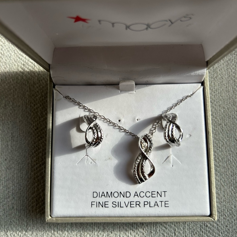 Macy's Silver Necklace Set